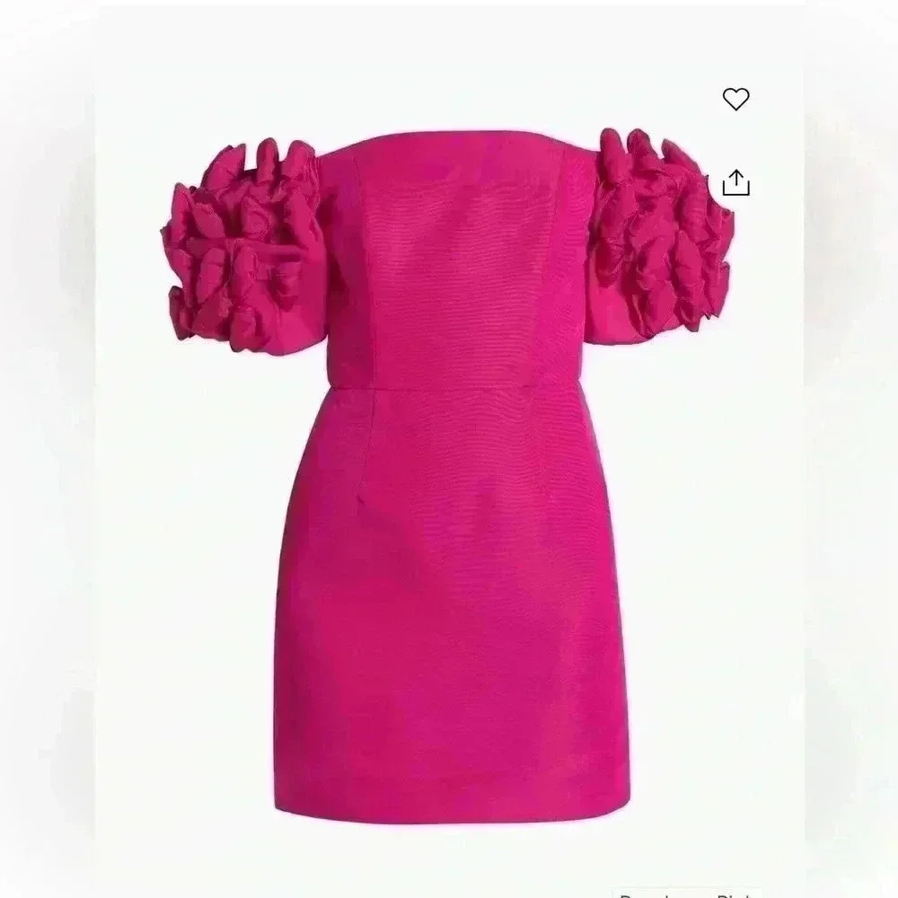 Alexia María
Olivia Bow-Sleeve Silk Minidress, Raspberry Pink